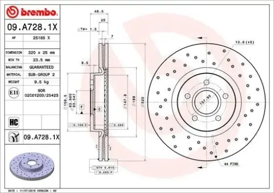 Bremsscheibe Vorderachse BREMBO 09.A728.1X Bild Bremsscheibe Vorderachse BREMBO 09.A728.1X