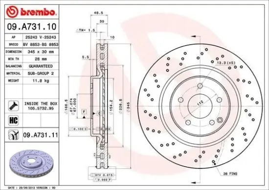 Bremsscheibe Vorderachse BREMBO 09.A731.11 Bild Bremsscheibe Vorderachse BREMBO 09.A731.11