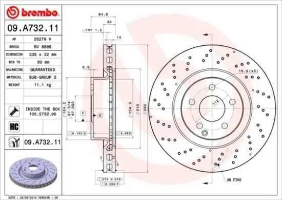 Bremsscheibe Vorderachse BREMBO 09.A732.11 Bild Bremsscheibe Vorderachse BREMBO 09.A732.11