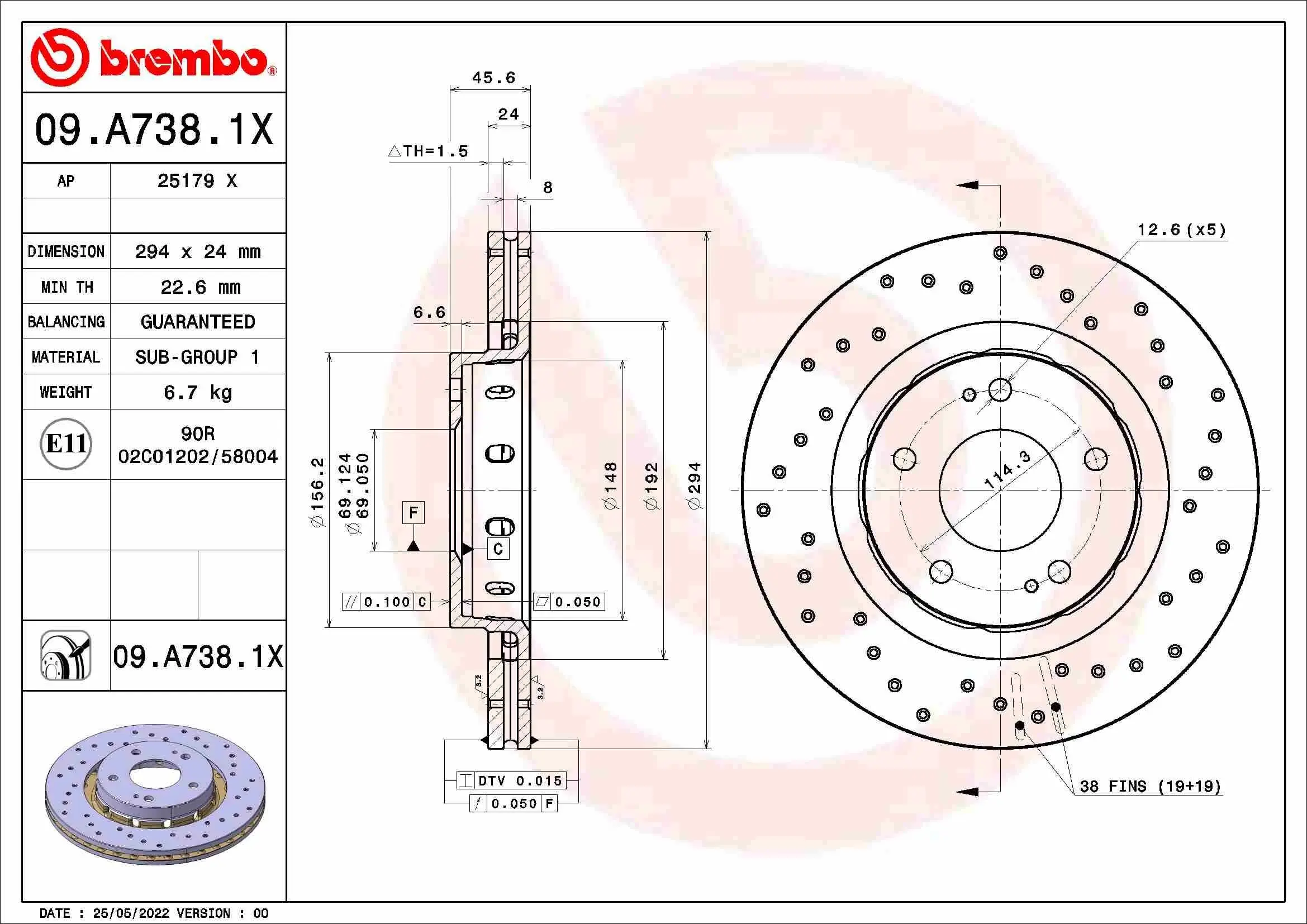 Bremsscheibe Vorderachse BREMBO 09.A738.1X