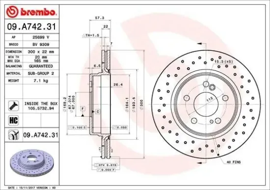 Bremsscheibe Hinterachse BREMBO 09.A742.31 Bild Bremsscheibe Hinterachse BREMBO 09.A742.31
