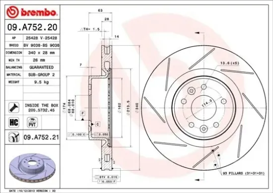 Bremsscheibe Vorderachse BREMBO 09.A752.21 Bild Bremsscheibe Vorderachse BREMBO 09.A752.21