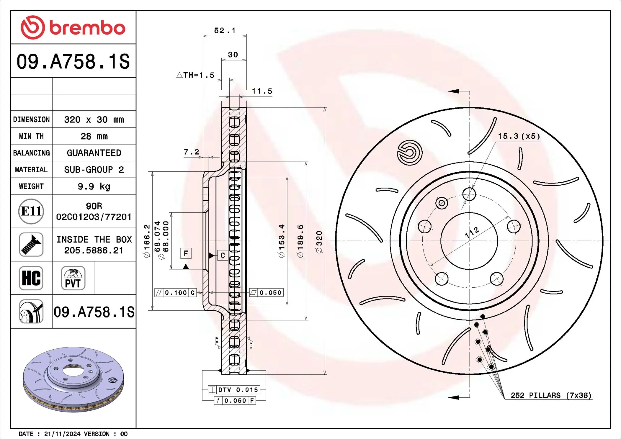 Bremsscheibe Vorderachse BREMBO 09.A758.1S