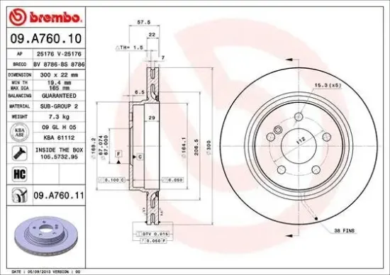 Bremsscheibe Hinterachse BREMBO 09.A760.11 Bild Bremsscheibe Hinterachse BREMBO 09.A760.11