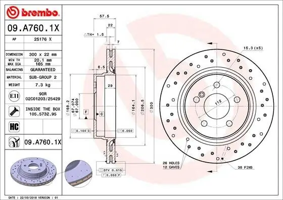 Bremsscheibe Hinterachse BREMBO 09.A760.1X