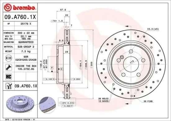 Bremsscheibe Hinterachse BREMBO 09.A760.1X Bild Bremsscheibe Hinterachse BREMBO 09.A760.1X