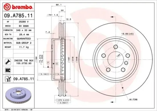 Bremsscheibe BREMBO 09.A785.11 Bild Bremsscheibe BREMBO 09.A785.11