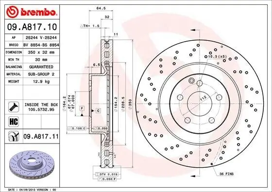 Bremsscheibe BREMBO 09.A817.11 Bild Bremsscheibe BREMBO 09.A817.11