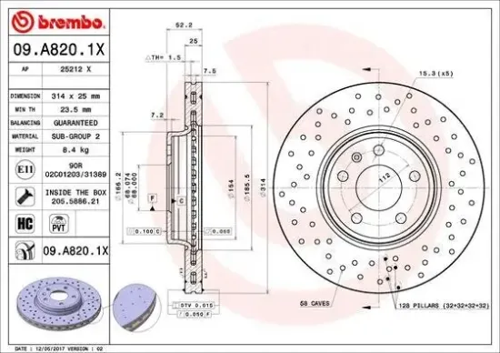 Bremsscheibe BREMBO 09.A820.1X Bild Bremsscheibe BREMBO 09.A820.1X