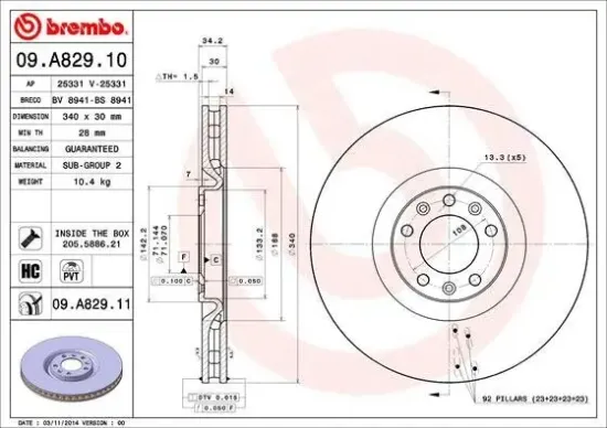 Bremsscheibe Vorderachse BREMBO 09.A829.11 Bild Bremsscheibe Vorderachse BREMBO 09.A829.11