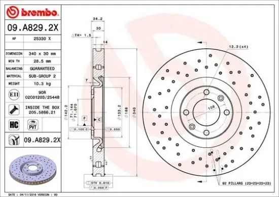 Bremsscheibe Vorderachse BREMBO 09.A829.2X Bild Bremsscheibe Vorderachse BREMBO 09.A829.2X