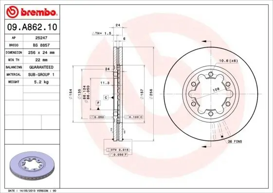 Bremsscheibe BREMBO 09.A862.10