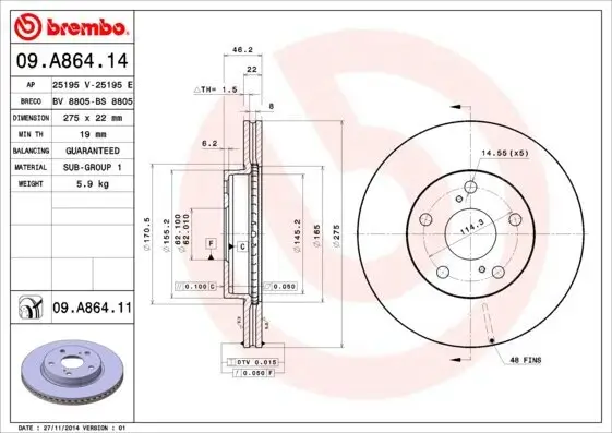 Bremsscheibe BREMBO 09.A864.11