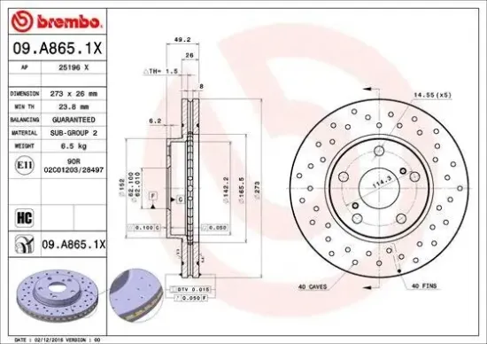 Bremsscheibe Vorderachse BREMBO 09.A865.1X Bild Bremsscheibe Vorderachse BREMBO 09.A865.1X