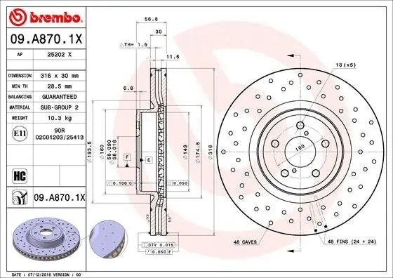 Bremsscheibe Vorderachse BREMBO 09.A870.1X