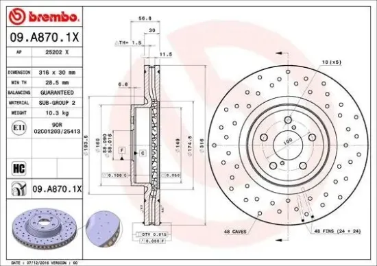 Bremsscheibe Vorderachse BREMBO 09.A870.1X Bild Bremsscheibe Vorderachse BREMBO 09.A870.1X