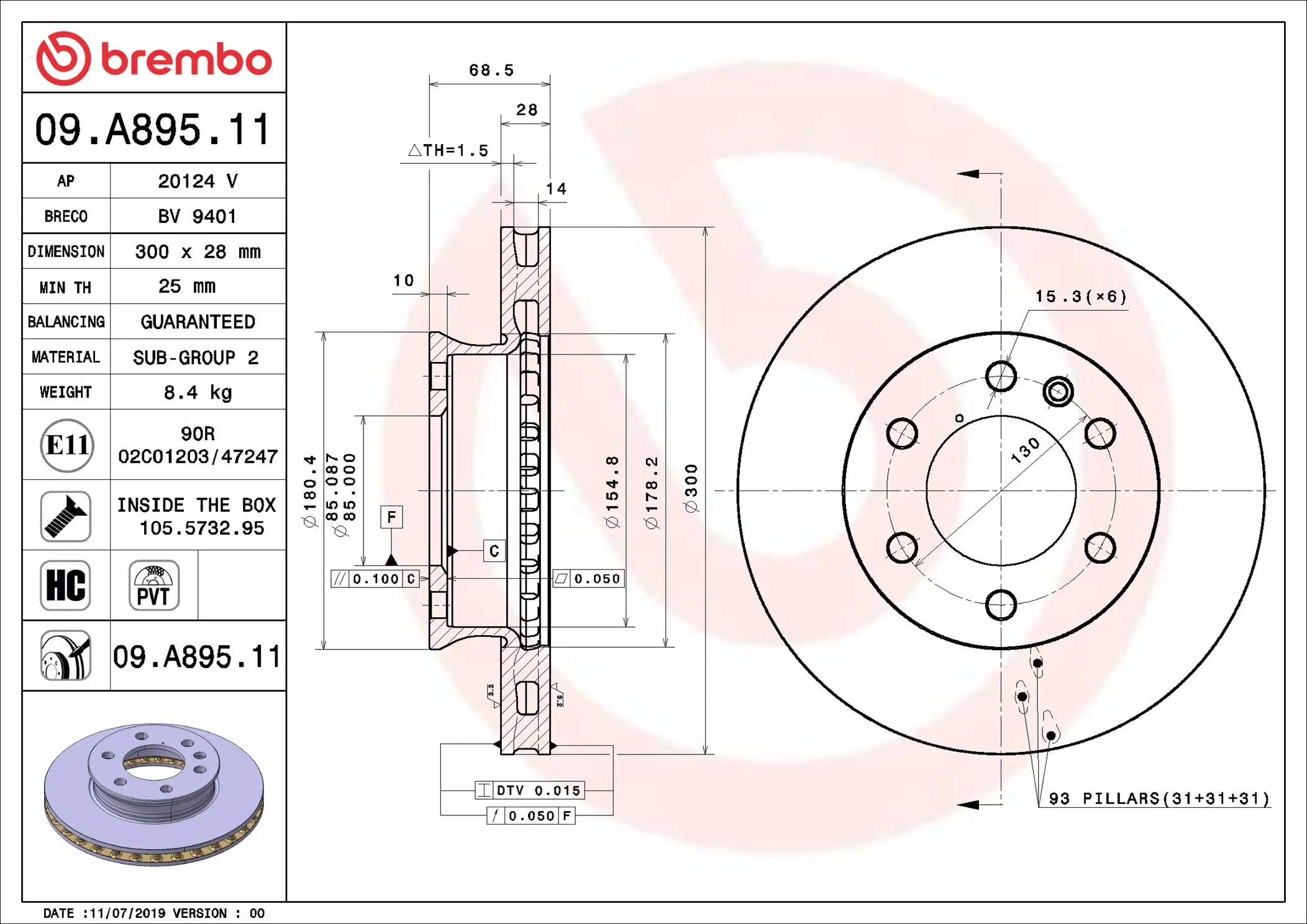 Bremsscheibe Vorderachse BREMBO 09.A895.11