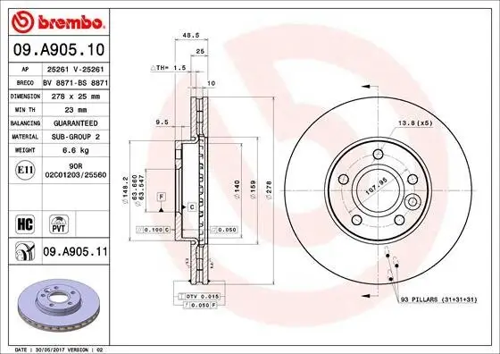 Bremsscheibe BREMBO 09.A905.11