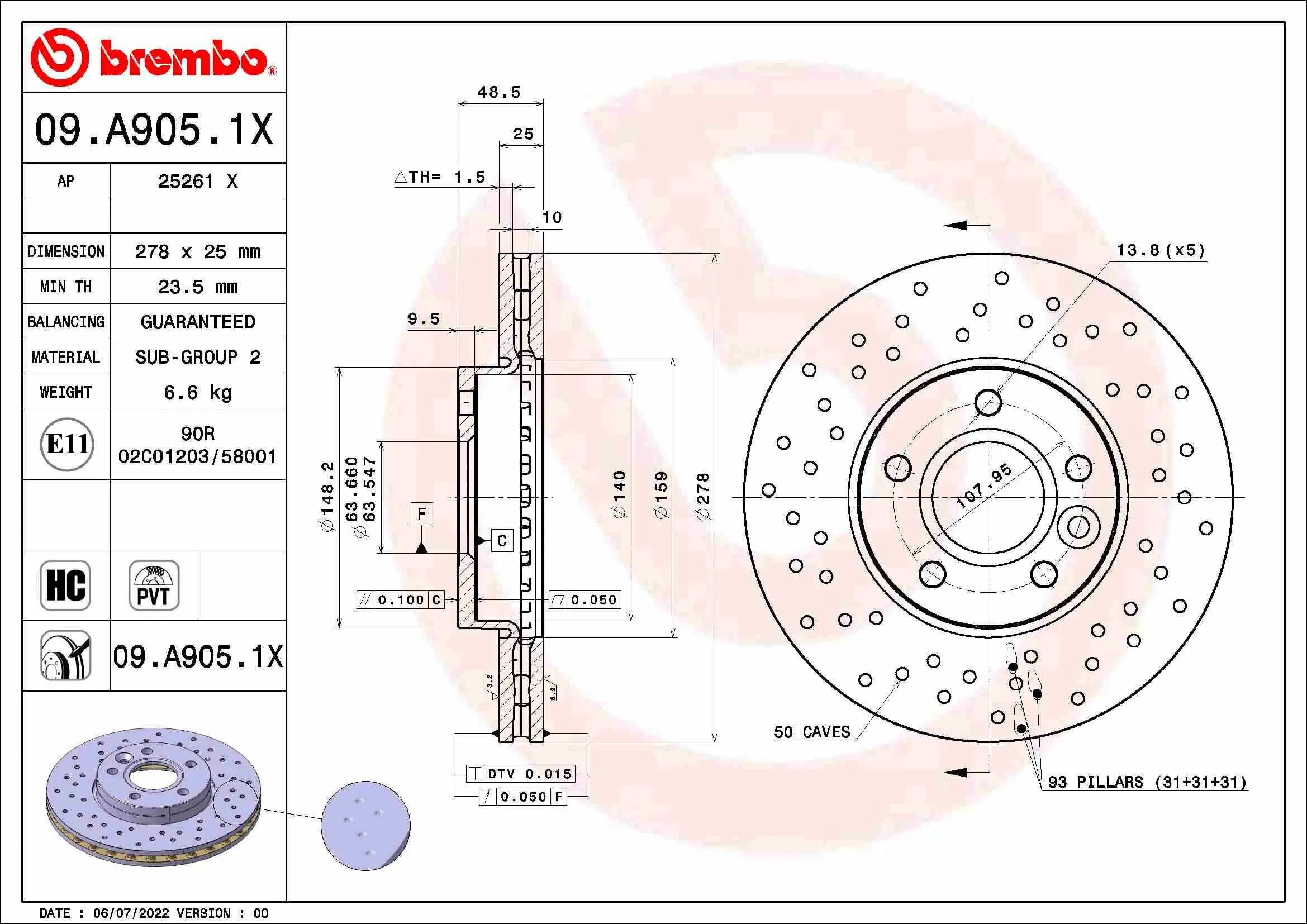 Bremsscheibe BREMBO 09.A905.1X