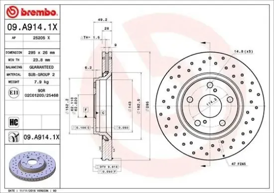 Bremsscheibe Vorderachse BREMBO 09.A914.1X Bild Bremsscheibe Vorderachse BREMBO 09.A914.1X