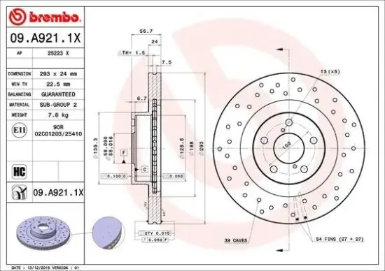Bremsscheibe Vorderachse BREMBO 09.A921.1X Bild Bremsscheibe Vorderachse BREMBO 09.A921.1X