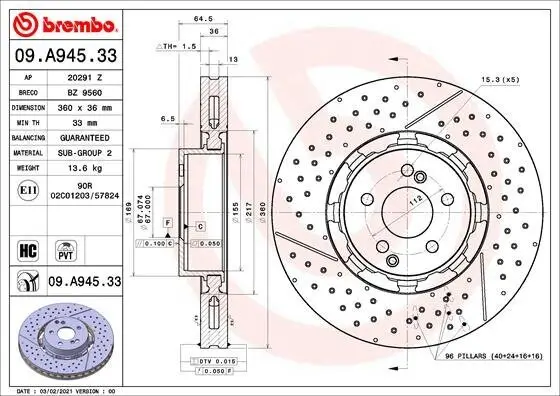 Bremsscheibe BREMBO 09.A945.33