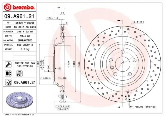 Bremsscheibe BREMBO 09.A961.21