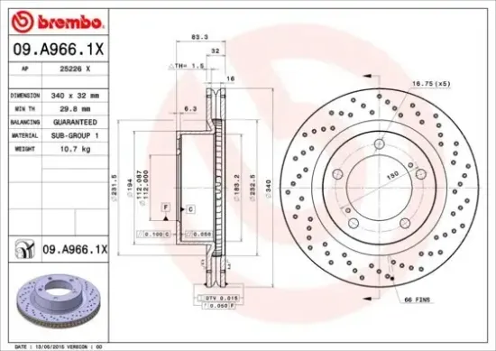 Bremsscheibe Vorderachse BREMBO 09.A966.1X Bild Bremsscheibe Vorderachse BREMBO 09.A966.1X