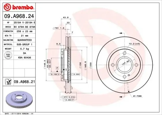 Bremsscheibe Vorderachse BREMBO 09.A968.21