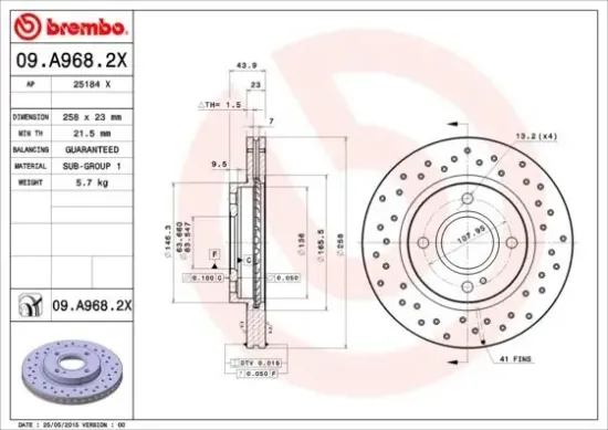 Bremsscheibe Vorderachse BREMBO 09.A968.2X Bild Bremsscheibe Vorderachse BREMBO 09.A968.2X