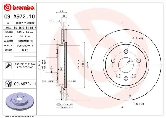 Bremsscheibe Hinterachse BREMBO 09.A972.11