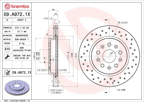 Bremsscheibe Hinterachse BREMBO 09.A972.1X Bild Bremsscheibe Hinterachse BREMBO 09.A972.1X