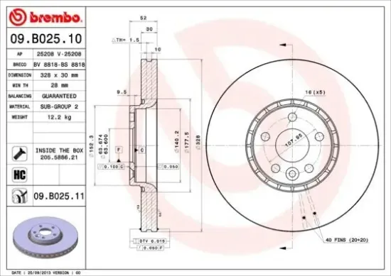 Bremsscheibe Vorderachse BREMBO 09.B025.11 Bild Bremsscheibe Vorderachse BREMBO 09.B025.11