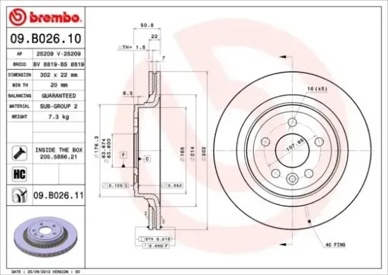 Bremsscheibe Hinterachse BREMBO 09.B026.11 Bild Bremsscheibe Hinterachse BREMBO 09.B026.11