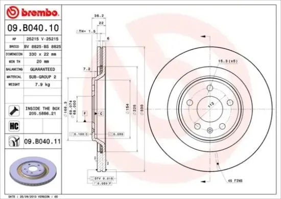 Bremsscheibe Hinterachse BREMBO 09.B040.11 Bild Bremsscheibe Hinterachse BREMBO 09.B040.11