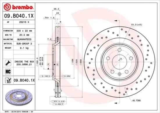 Bremsscheibe Hinterachse BREMBO 09.B040.1X Bild Bremsscheibe Hinterachse BREMBO 09.B040.1X