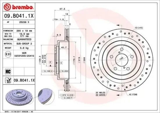 Bremsscheibe Hinterachse BREMBO 09.B041.1X Bild Bremsscheibe Hinterachse BREMBO 09.B041.1X
