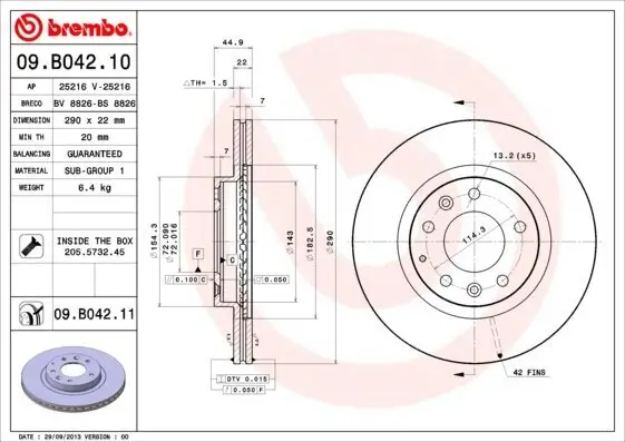 Bremsscheibe Vorderachse BREMBO 09.B042.11