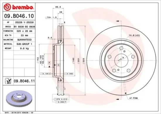 Bremsscheibe Vorderachse BREMBO 09.B046.11 Bild Bremsscheibe Vorderachse BREMBO 09.B046.11