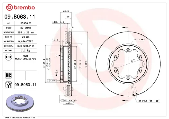 Bremsscheibe Vorderachse BREMBO 09.B063.11 Bild Bremsscheibe Vorderachse BREMBO 09.B063.11