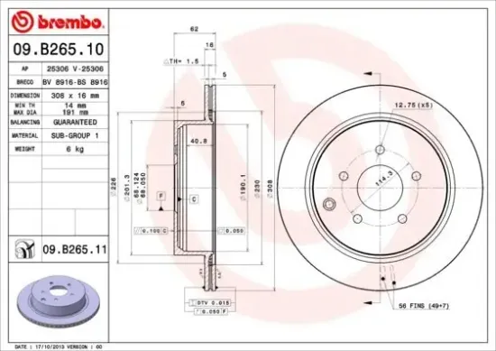 Bremsscheibe BREMBO 09.B265.11 Bild Bremsscheibe BREMBO 09.B265.11