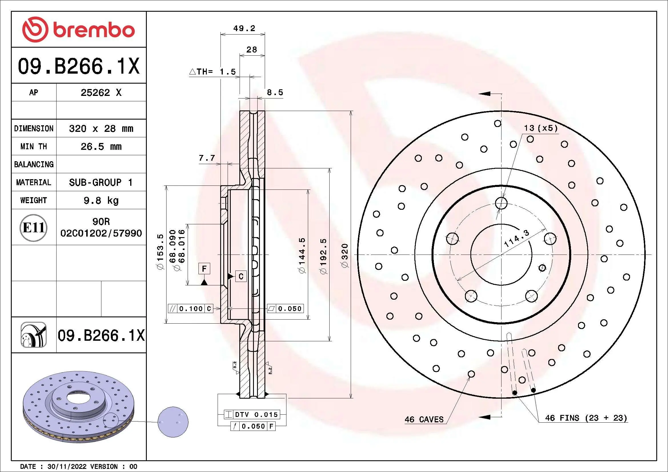 Bremsscheibe Vorderachse BREMBO 09.B266.1X