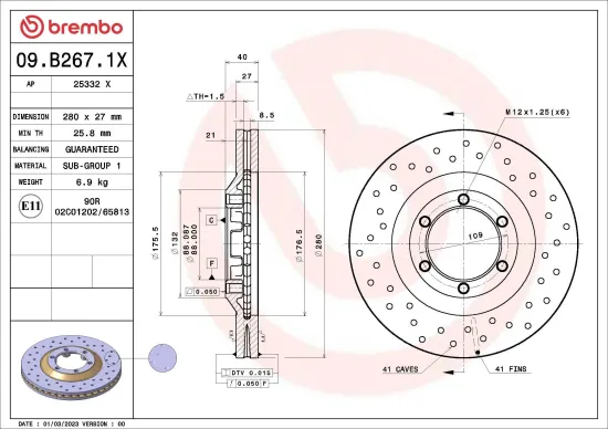 Bremsscheibe BREMBO 09.B267.1X Bild Bremsscheibe BREMBO 09.B267.1X