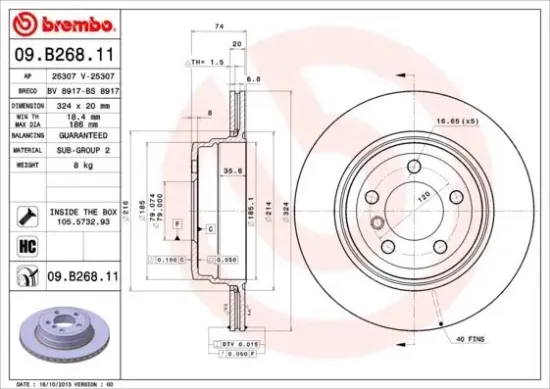 Bremsscheibe Hinterachse BREMBO 09.B268.11 Bild Bremsscheibe Hinterachse BREMBO 09.B268.11