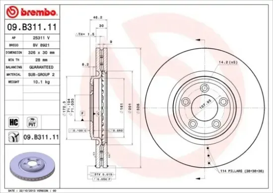 Bremsscheibe Vorderachse BREMBO 09.B311.11 Bild Bremsscheibe Vorderachse BREMBO 09.B311.11