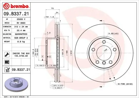 Bremsscheibe BREMBO 09.B337.21