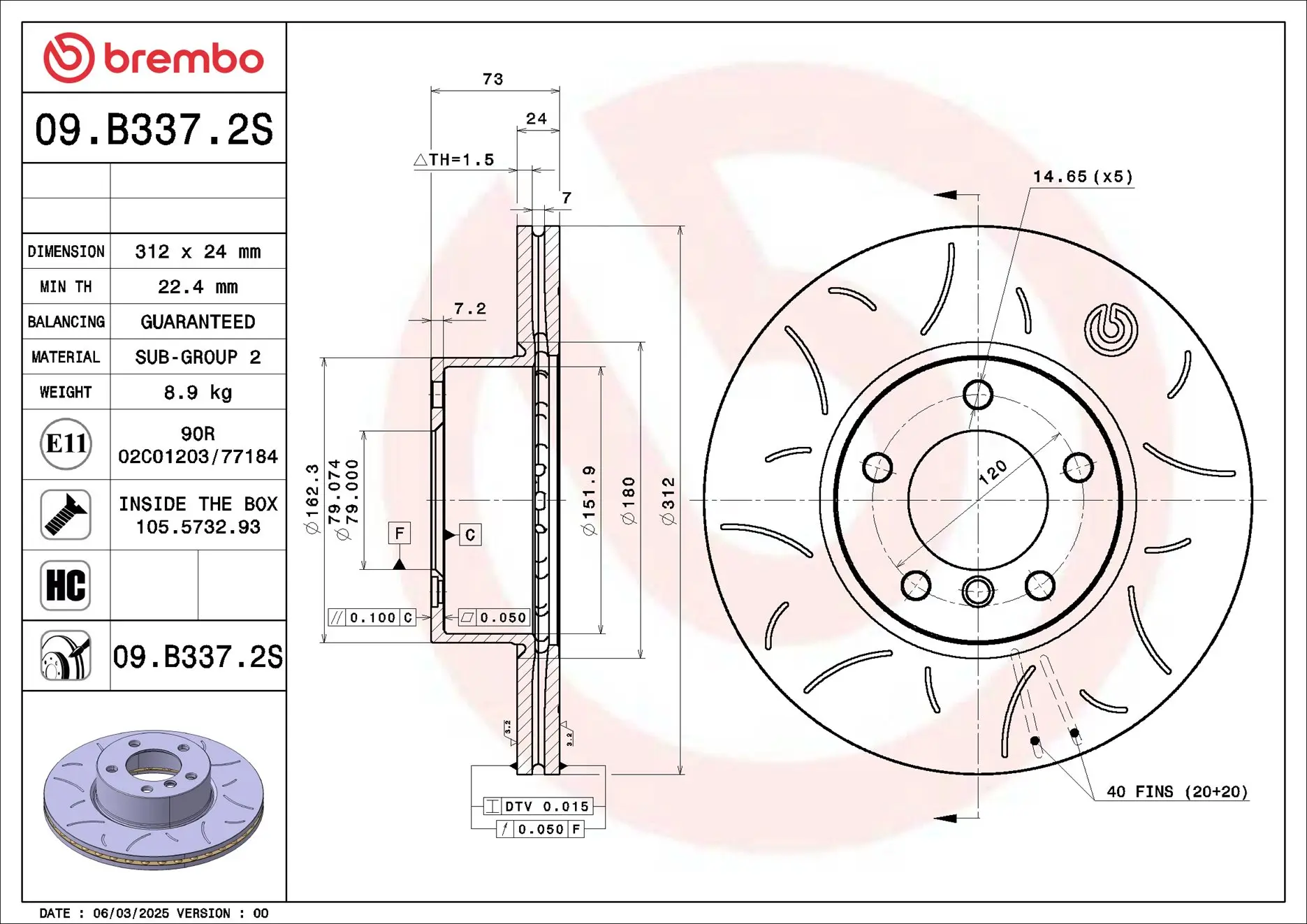 Bremsscheibe Vorderachse BREMBO 09.B337.2S