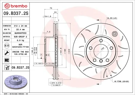 Bremsscheibe Vorderachse BREMBO 09.B337.2S Bild Bremsscheibe Vorderachse BREMBO 09.B337.2S