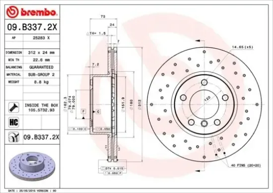 Bremsscheibe Vorderachse BREMBO 09.B337.2X Bild Bremsscheibe Vorderachse BREMBO 09.B337.2X