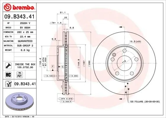 Bremsscheibe BREMBO 09.B343.41